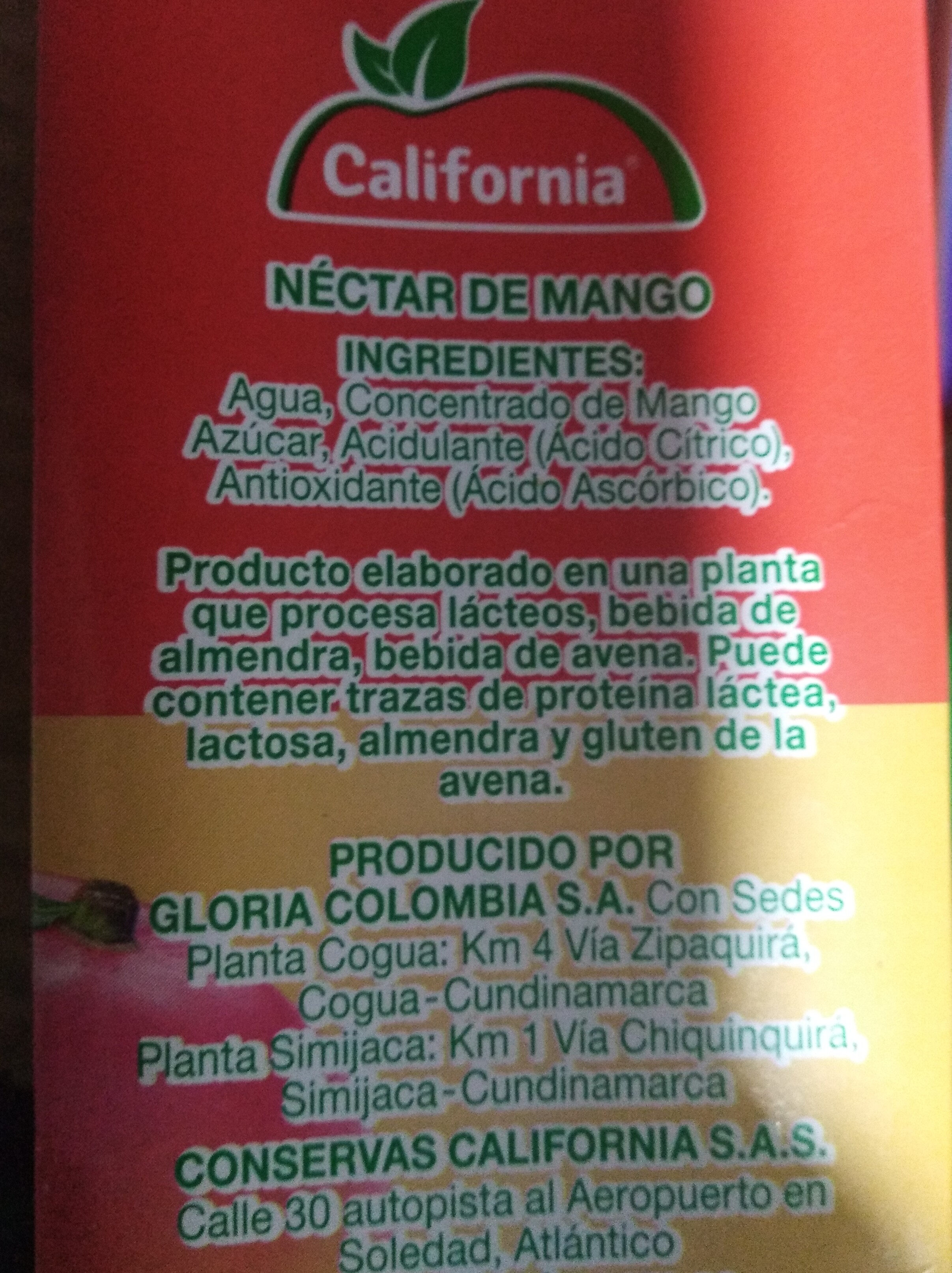 nectar California - Nutrition facts - es
