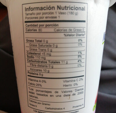 Yogurt Light Deslactosado Fresa - Tableau nutritionnel - es