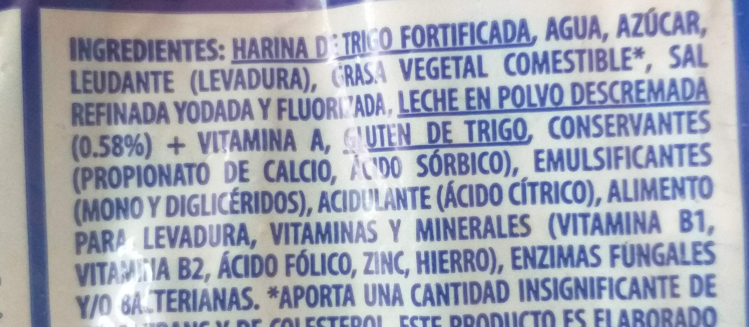 Pan Blanco Familiar - Ingredients - es