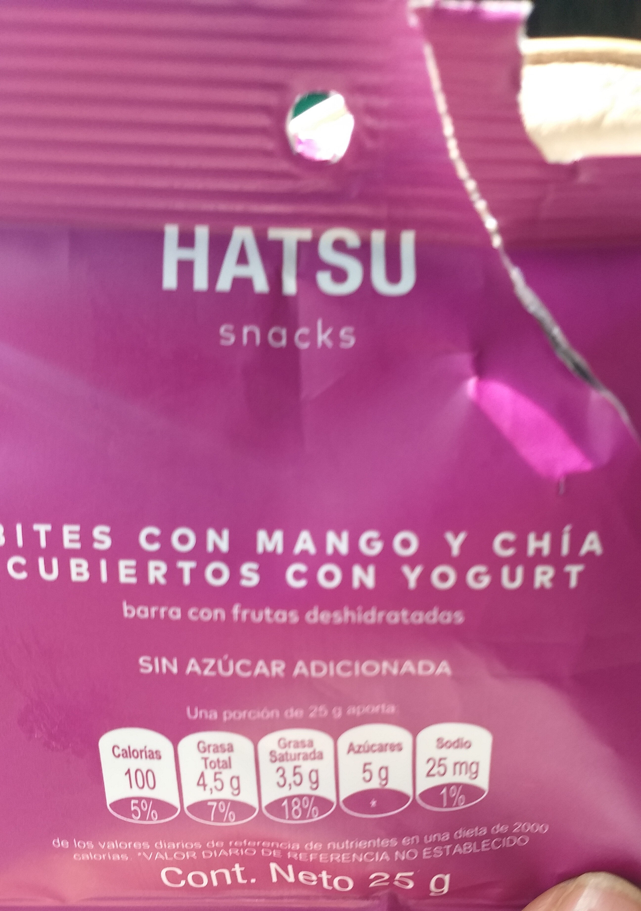 Hatsu Bites con Mango y Chia Cubiertos con Yogurt - Product - es