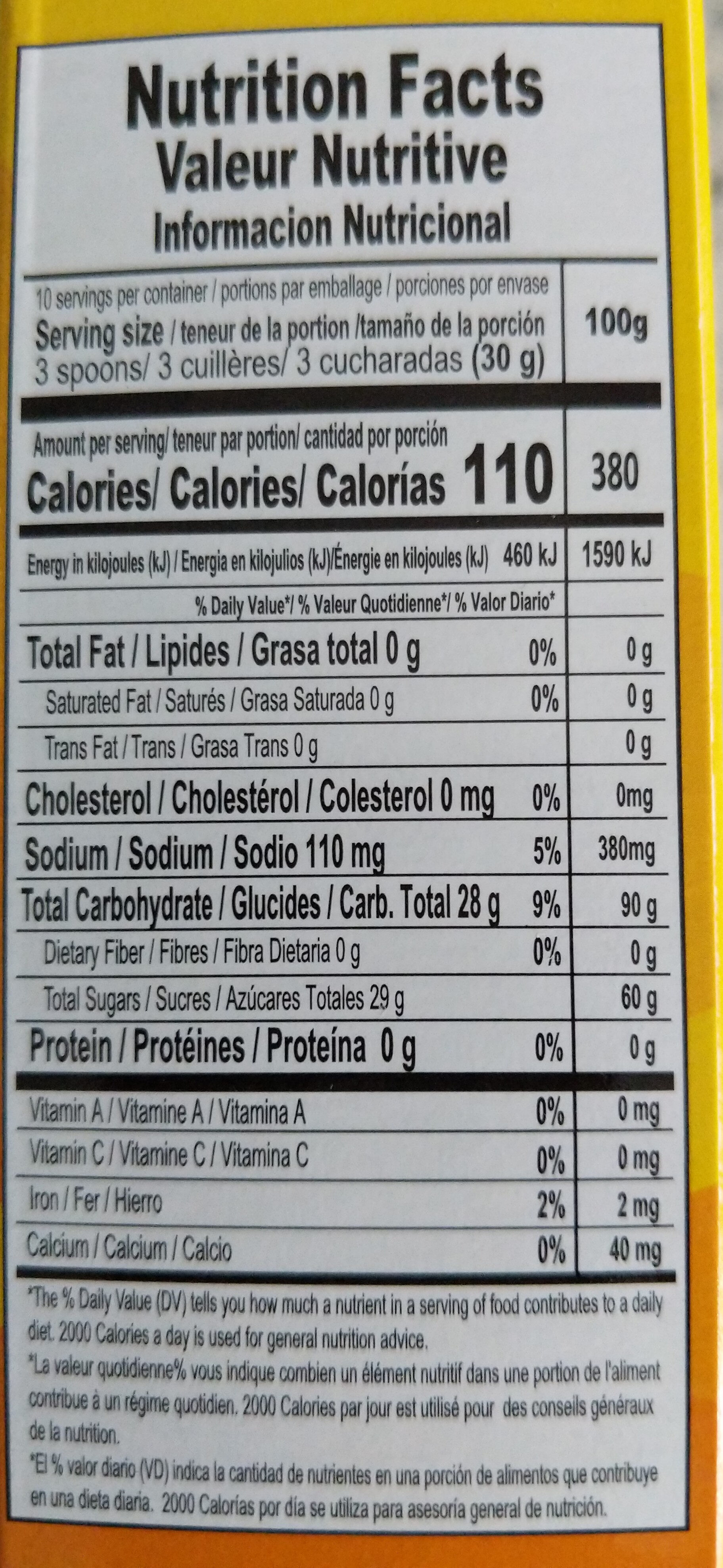 Cornstarch Custard Natilla Caramel - Nutrition facts