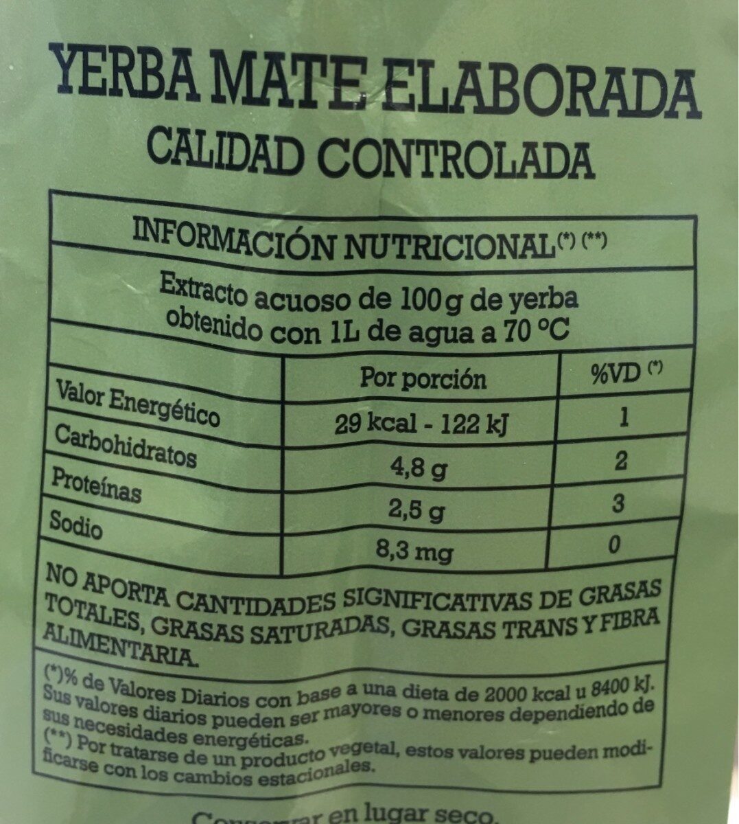Yerba mate Del Cebador - Nutrition facts - es