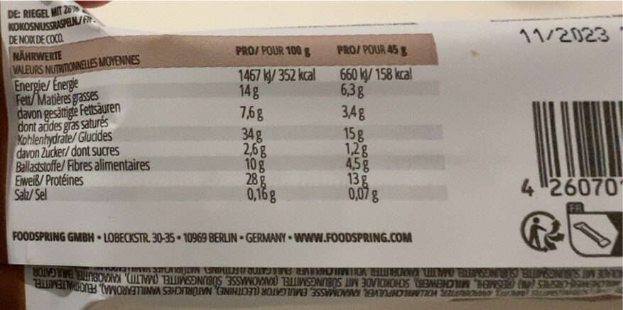 Protein bar crispy coconut - Tableau nutritionnel