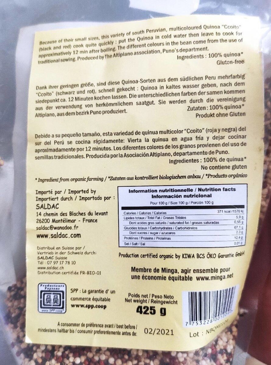 Quinoa Multicouleur - Tableau nutritionnel