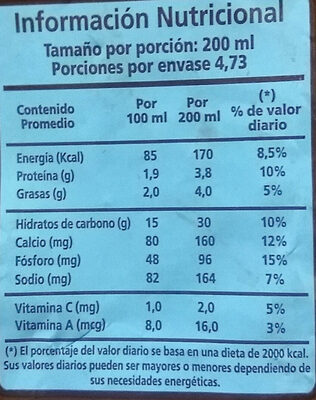 Leche Chocolatada Larga Vida - Nutrition facts - es