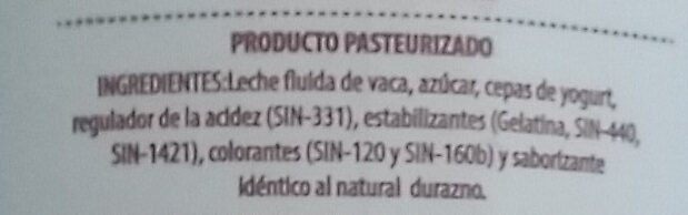Yogurt Familiar Durazno - Ingredients - es