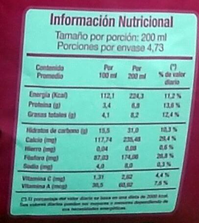 Leche Vaquita sabor Frutilla - Tableau nutritionnel - es