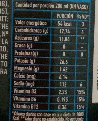 Power Ade sabor Mora Azul - حقائق غذائية - es