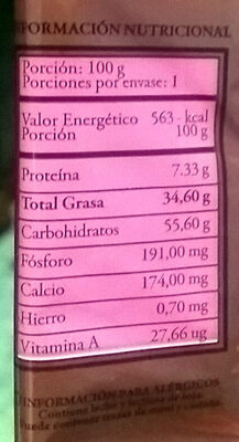 Barra de Chocolate con Leche - Tableau nutritionnel - es