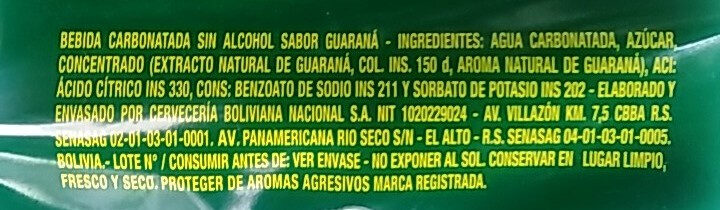 Guaraná Antárctica - Ingredienser - es