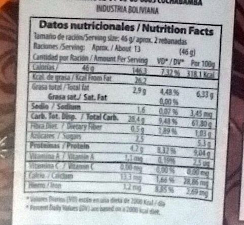 Pan Molde Miga Extra Intgeral - Nutrition facts - es