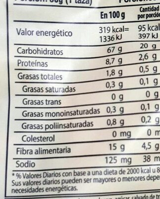 Fibra Total con Pasas - Nutrition facts - es