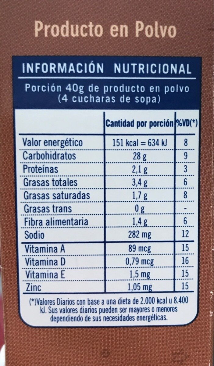 Chocolate alto y esponjoso - Informació nutricional - es