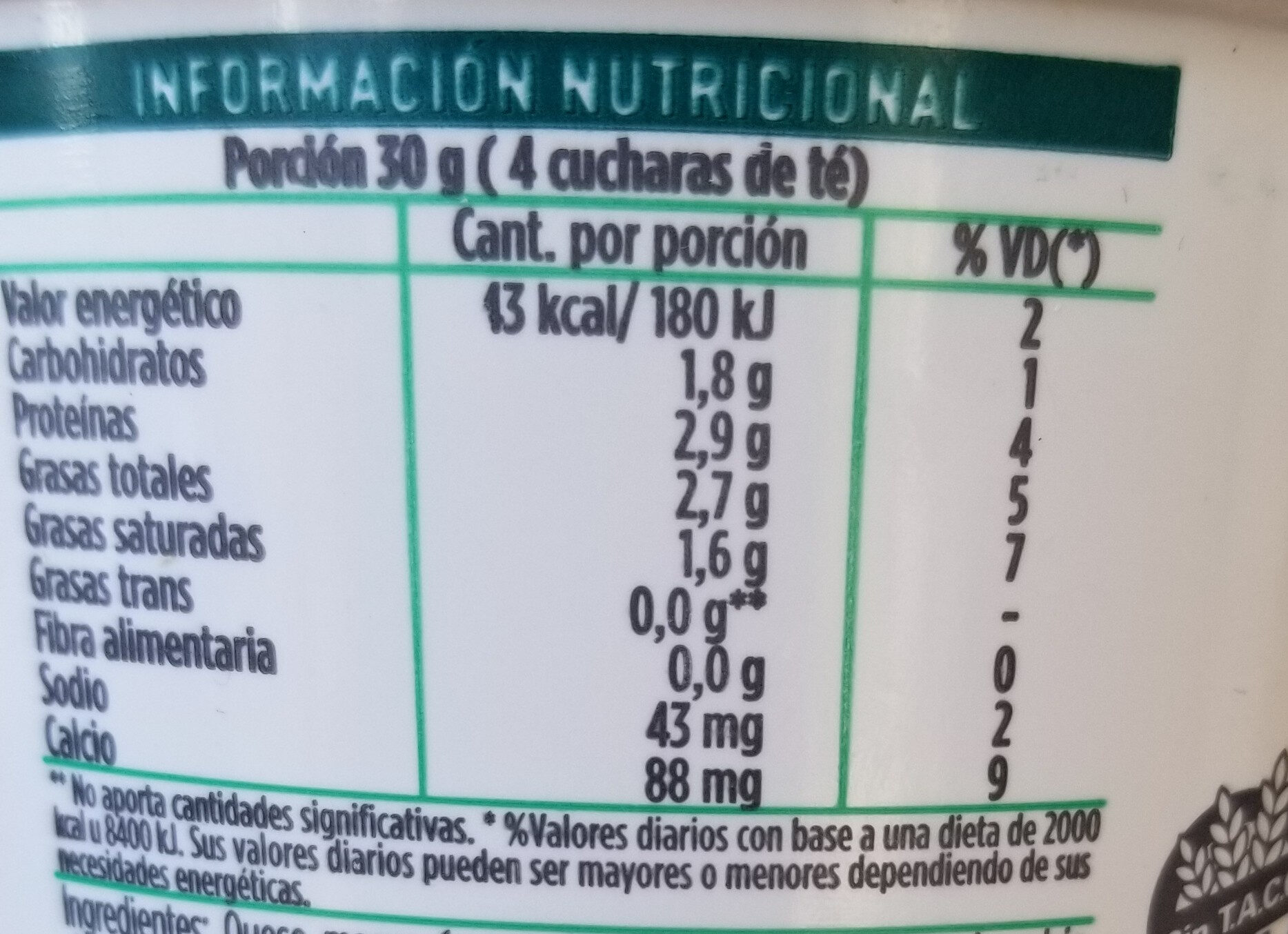 Cremón Desayuno Light - Nutrition facts - es