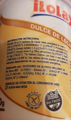 Dulce de leche Ilolay - Ingrédients
