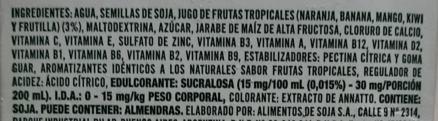Soja + Jugos Tropicales - Ingredienser - es