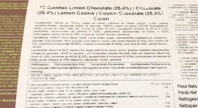 Galletitas de Limón con Chocolate - Nutrition facts - es