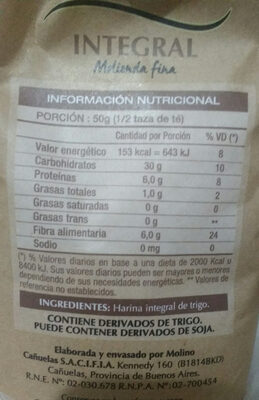 Harina Integral de trigo - Informació nutricional - es