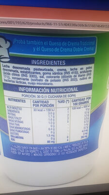 Queso crema light La Paulina - Nutrition facts - es