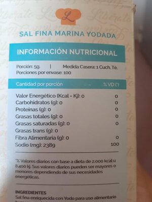 Sal marina - Informació nutricional - es