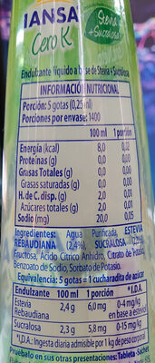 Iansa CeroK Stevia + Sucralosa - Ingredients - es