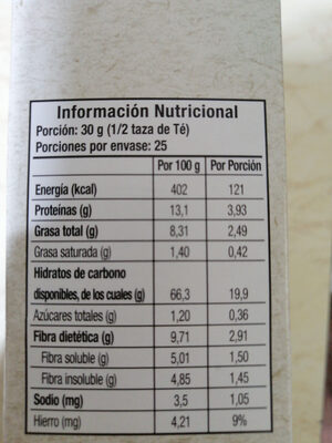 Avena Integral Instantánea - Nutrition facts - es