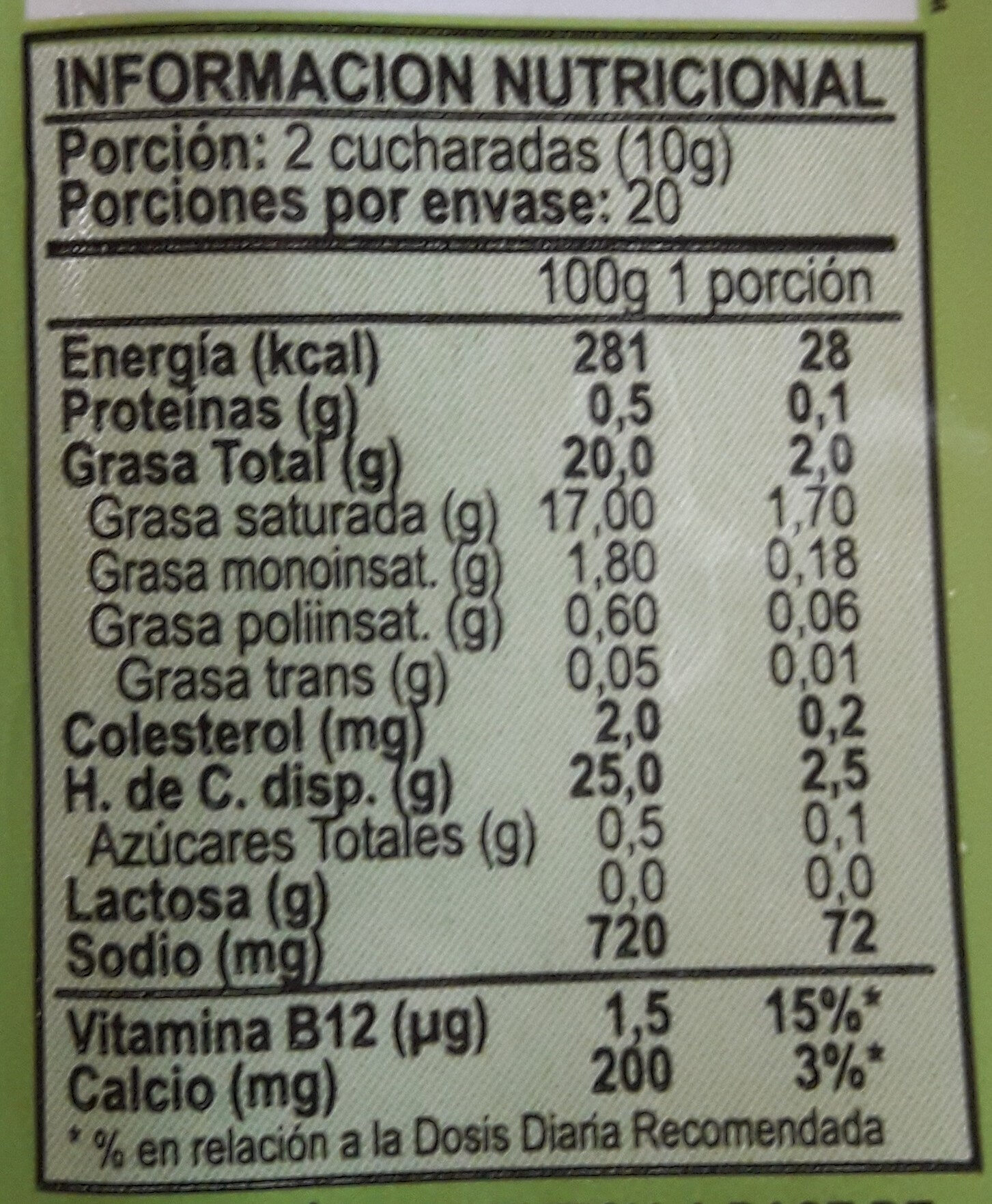 queso vegano - Voedingswaarden - es