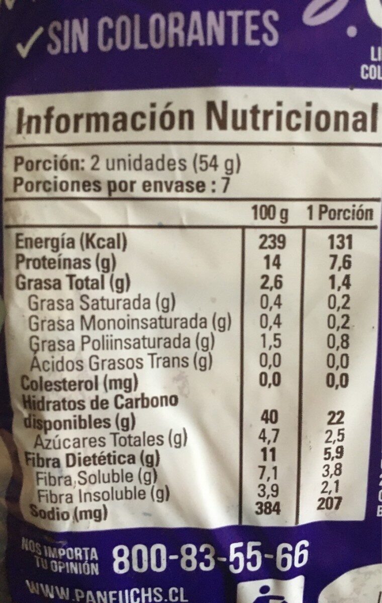pan integral lizana y chia - Nutrition facts
