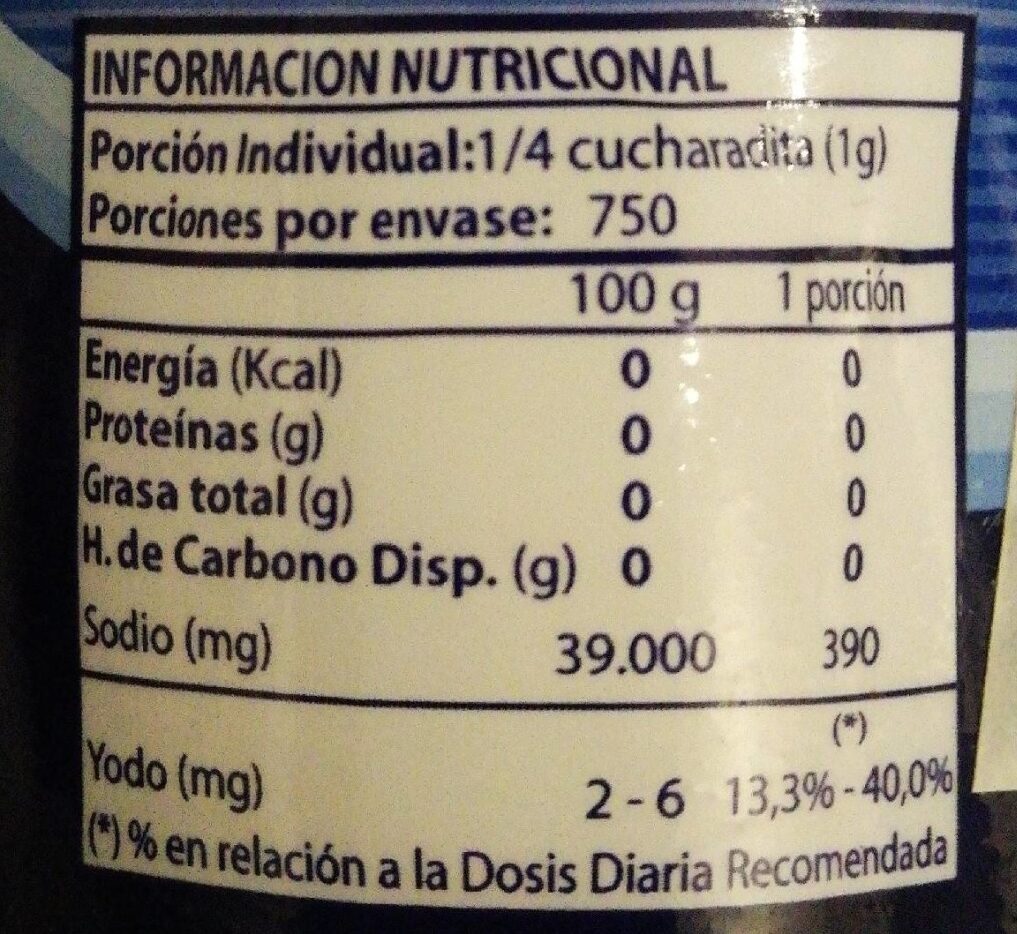 Sal Parrilera - Nutrition facts - es