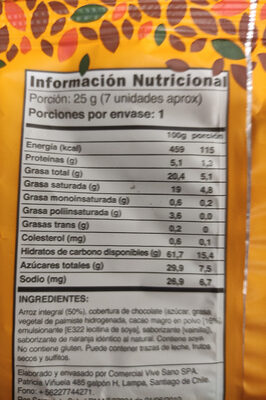 Mizos galletas de arroz con chocolate - Información nutricional