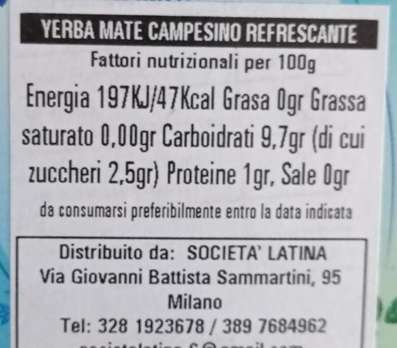 Yerba Mate Campesino Refrescante - Tableau nutritionnel