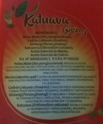 Yerba Mate Katuava con Ginseng - Ingredients