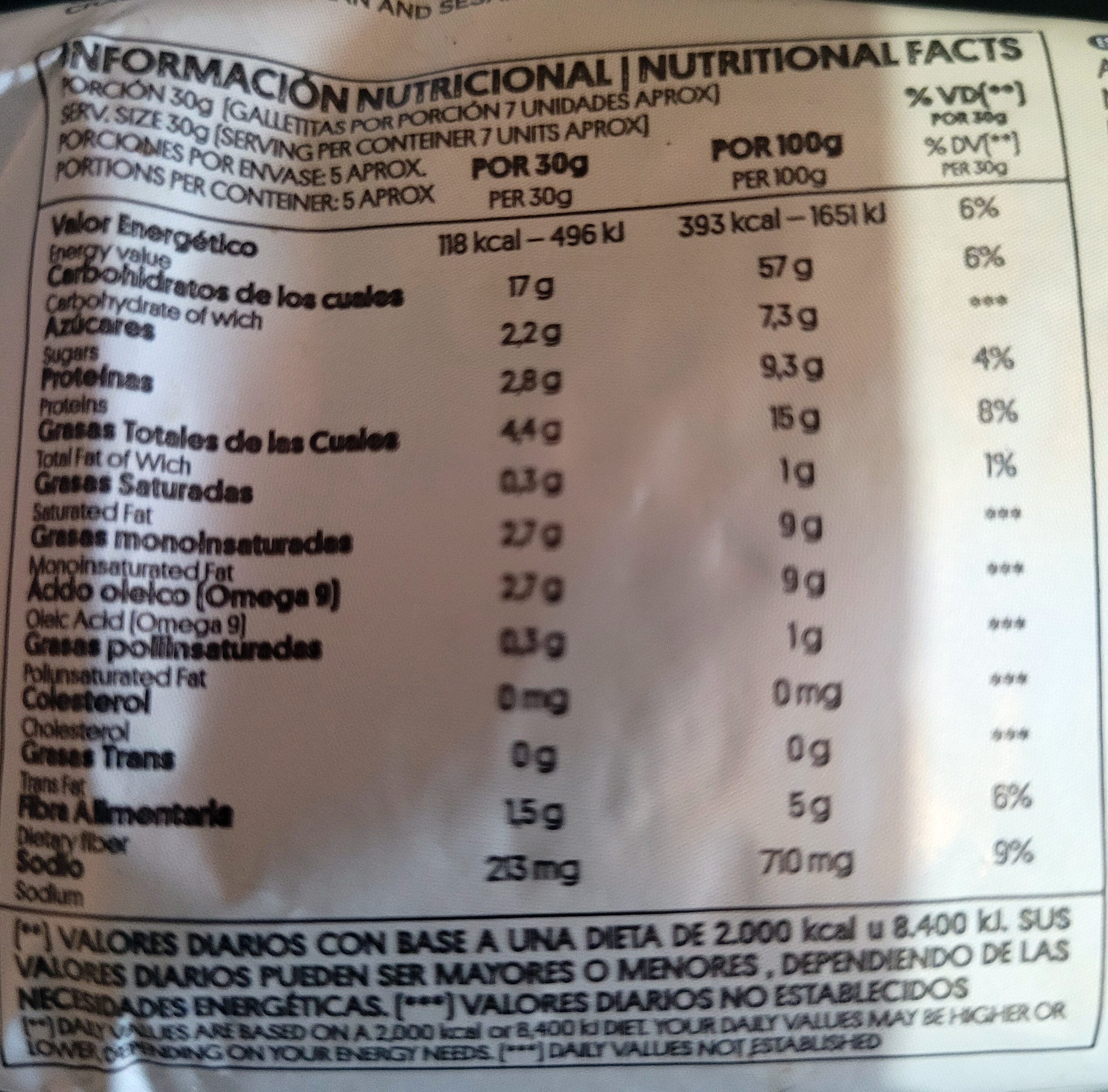 Crackers con Semillas de Sésamo - Nutrition facts - es