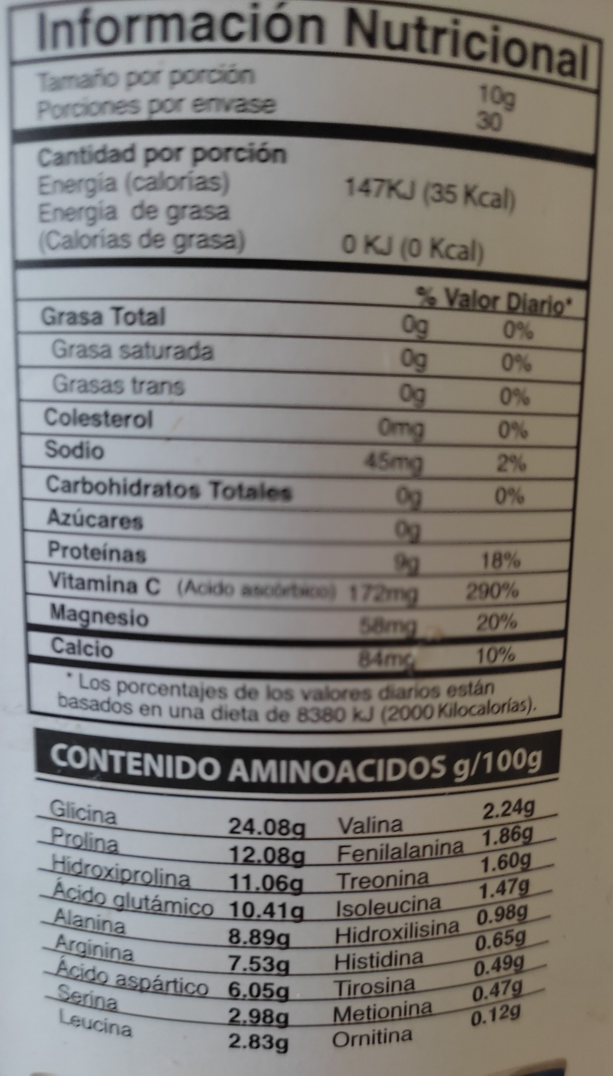Collagen Formula Health sabor Guanábana - Dados nutricionais - es