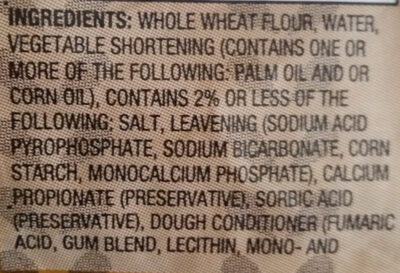 Whole Wheat Flour Tortillas - Ingredients
