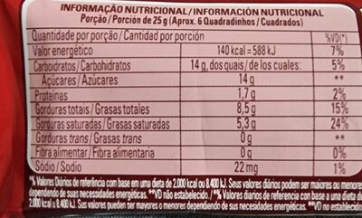 Barra de Chocolate ao Leite e Branco - Dados nutricionais