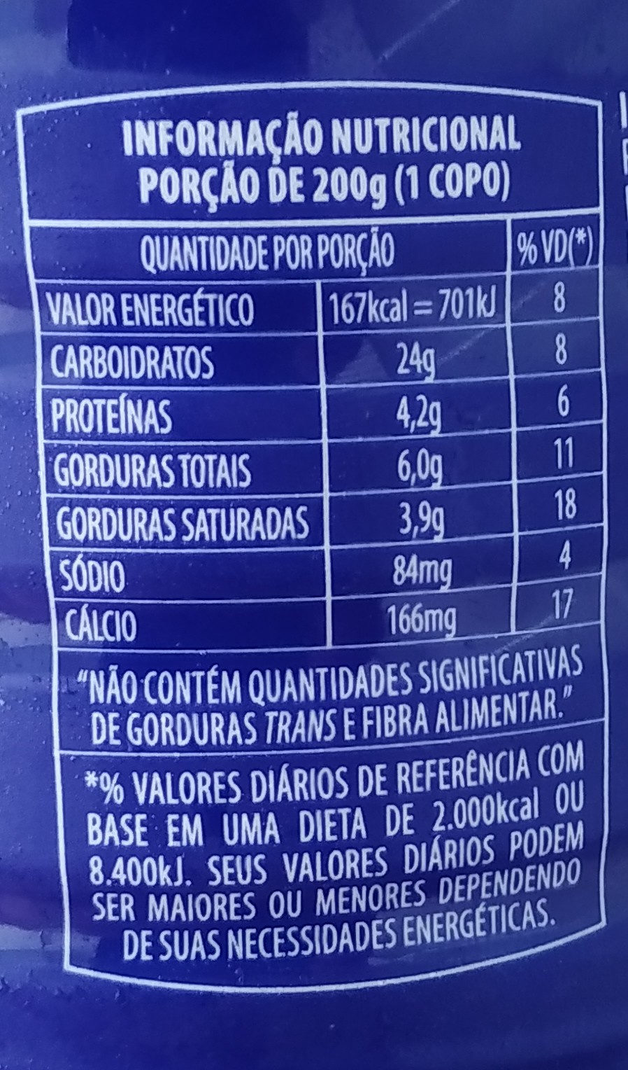 Iogurte Parcialmente Desnatado Morango Danone Garrafa 900g - Dados nutricionais