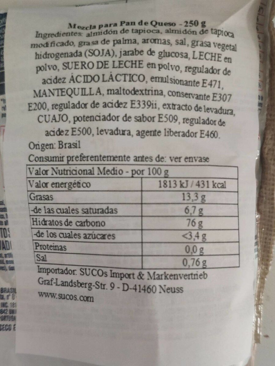 Pão de Queijo - Nutrition facts - pt