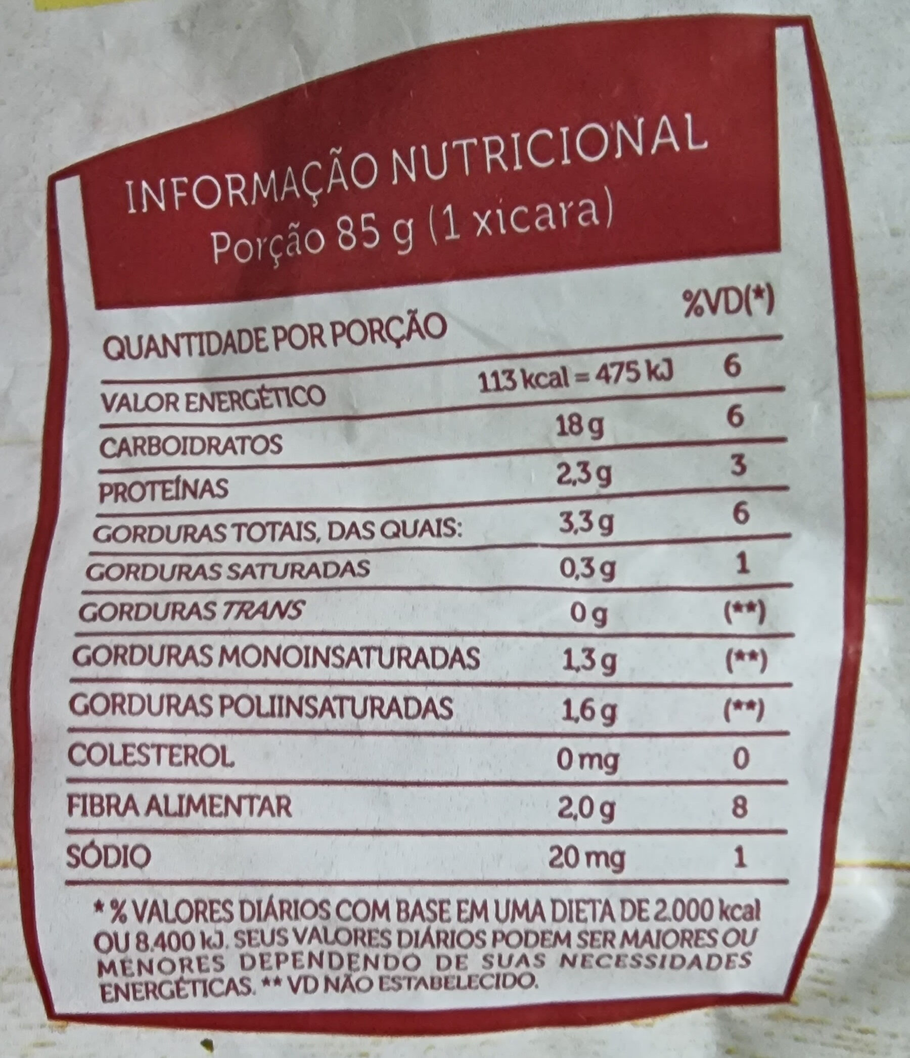 Batata Palito Tradicional - Nutrition facts - pt
