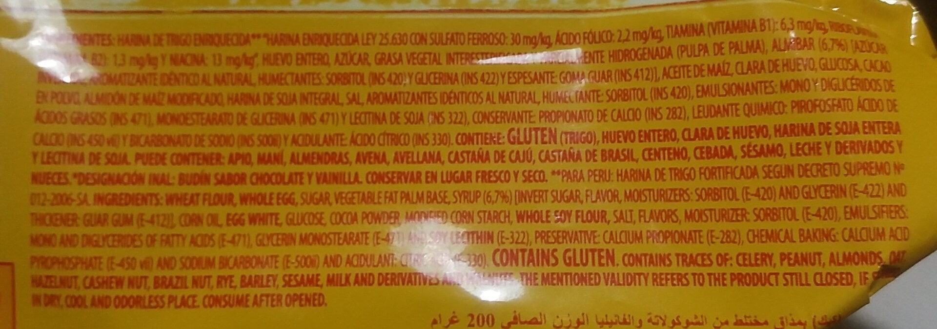 Budín sabor Marmolado - Ingredients - es