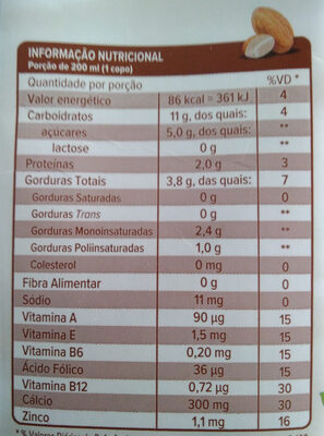 Leite de amêndoa - Nutrition facts - pt