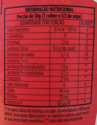 Requeijão Cremoso Tirolez - Nutrition facts - pt
