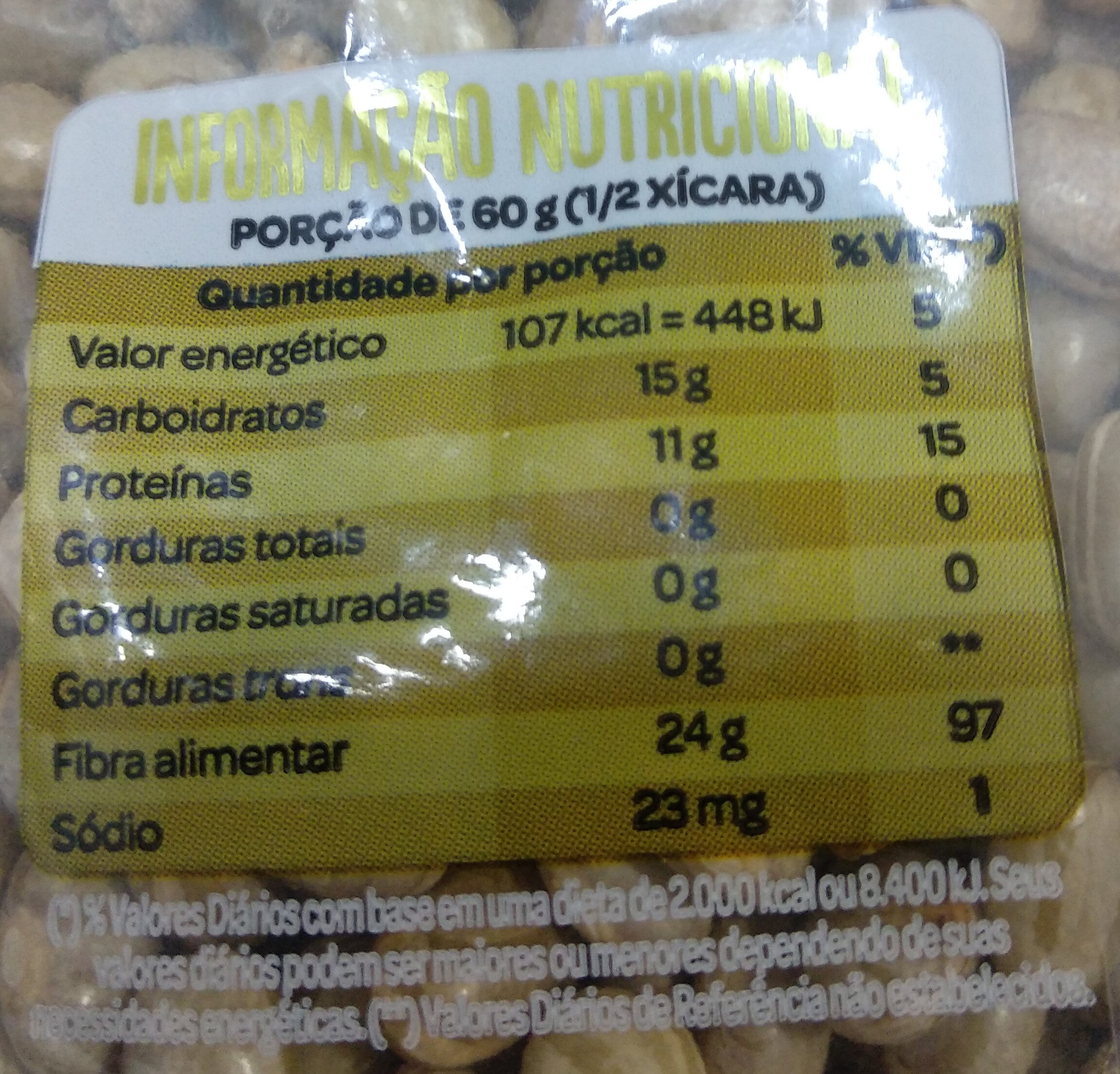 Feijão carioca comum tipo 1 - Dados nutricionais