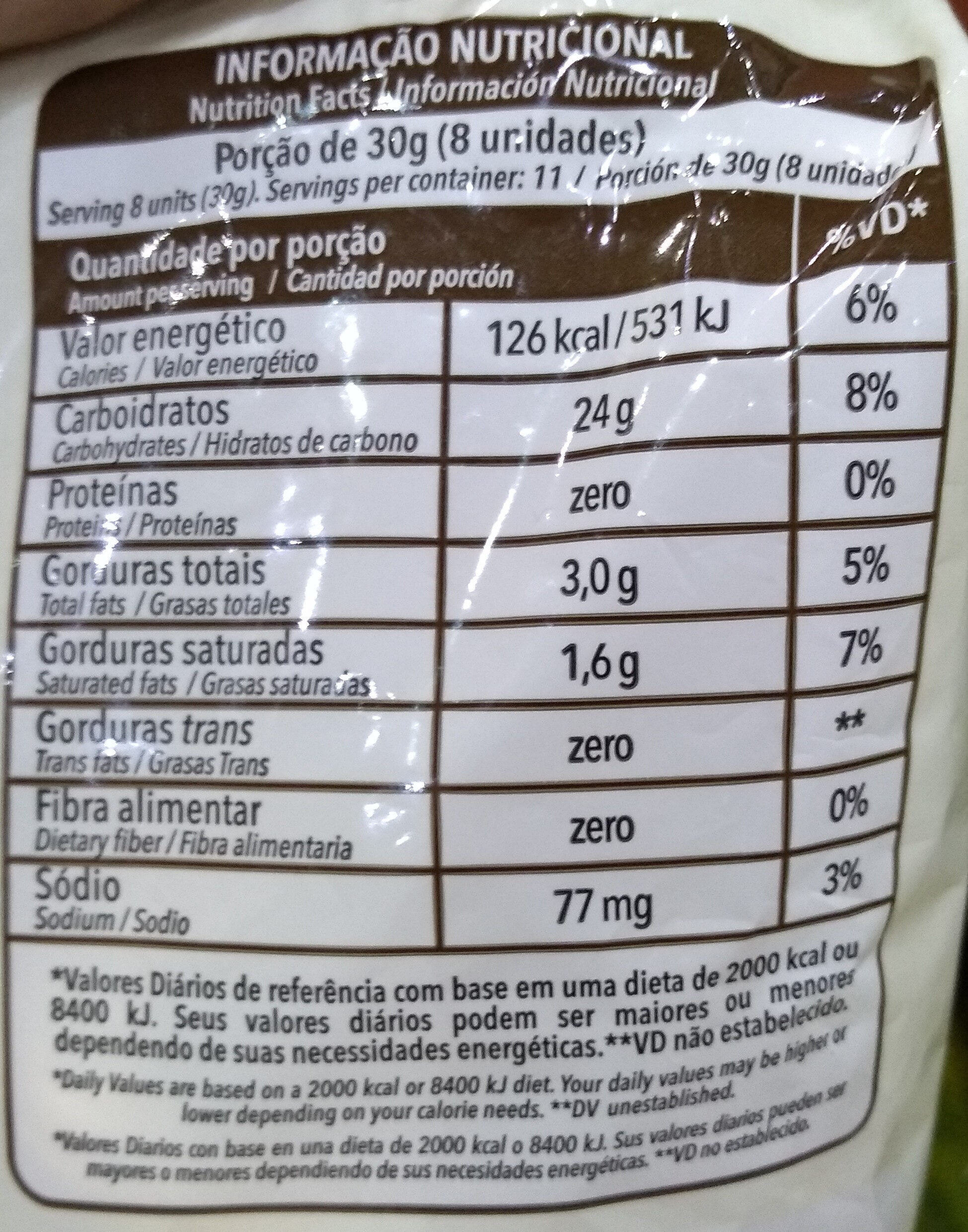 sequilhos sabor nata - Valori nutrizionali - pt