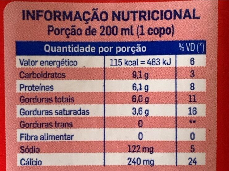 Leite Integral Piracanjuba - حقائق غذائية - pt