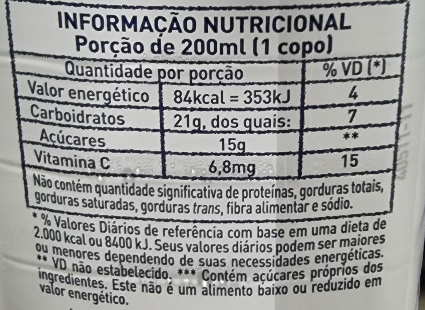 Suco Integral Maçã Natural One Refrigerado Garrafa 900ml - Dados nutricionais