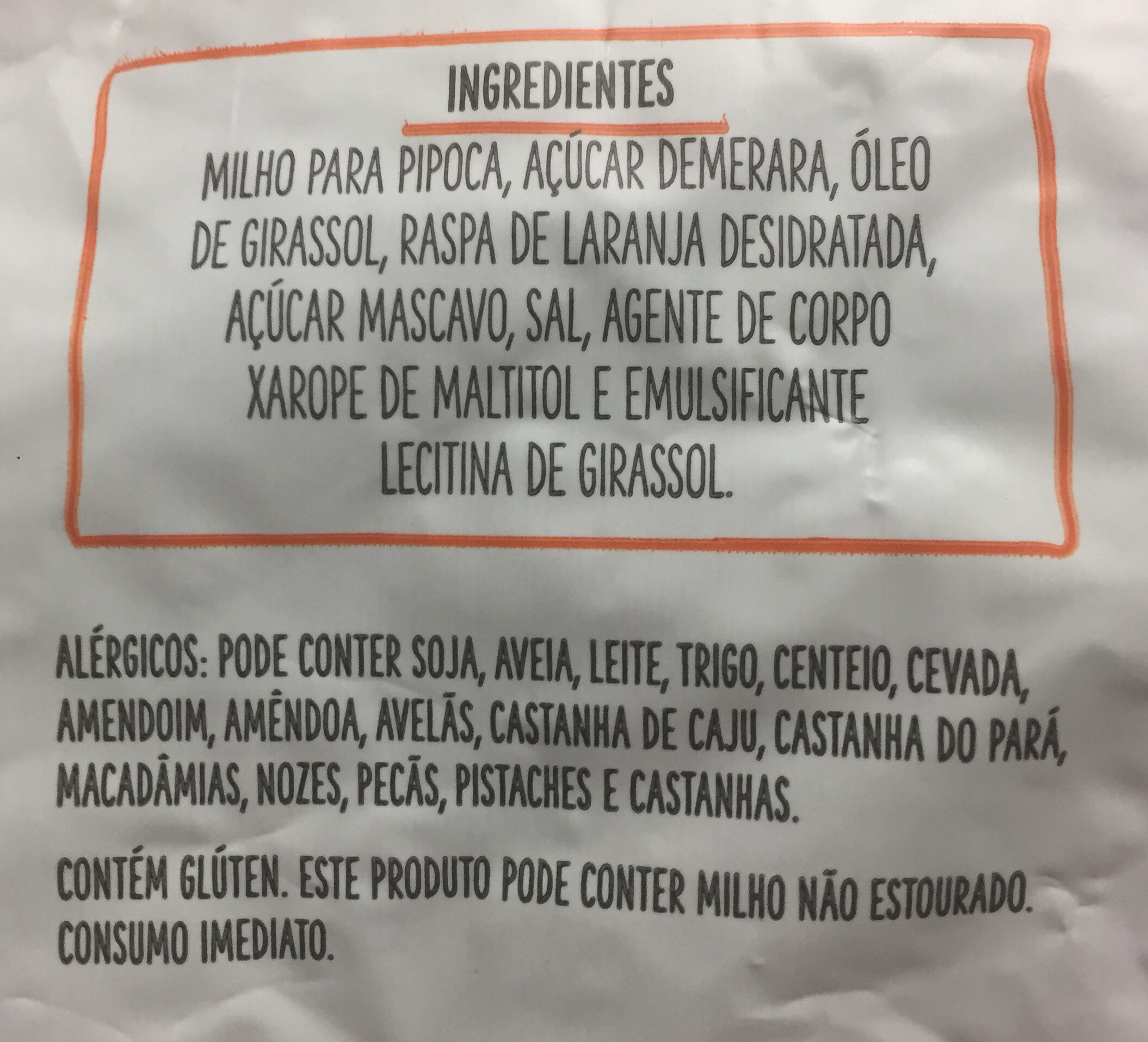 Pipoca Laranja - Ingredientes