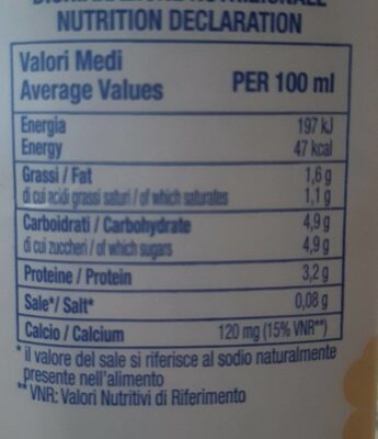 Latte parzialmente scremato uht - Nutrition facts - fr
