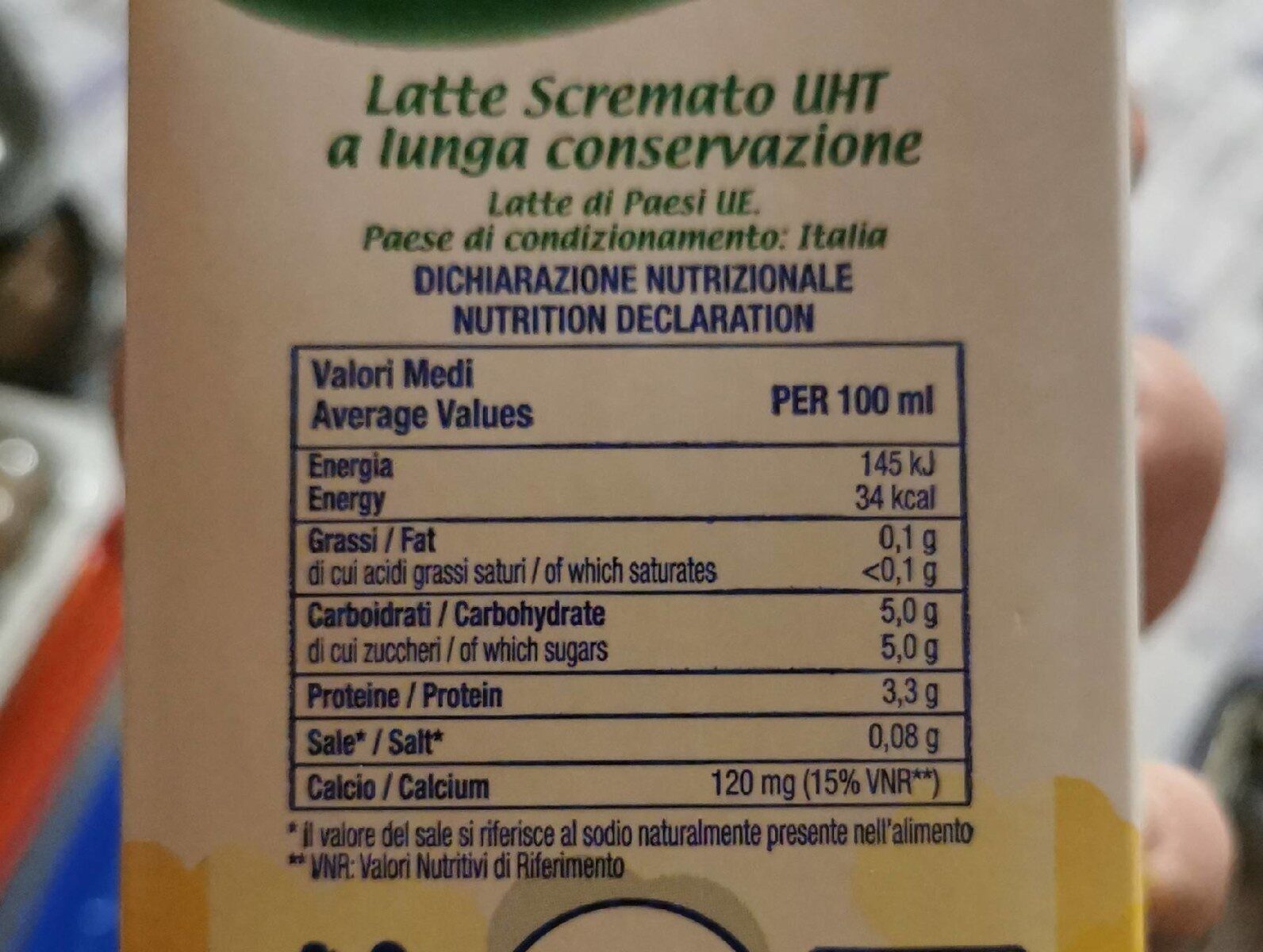 Latte scremato - Nutrition facts - it