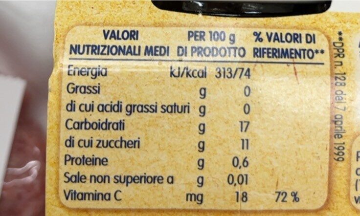 Prugna con mela naturale omogeneizzato - Nutrition facts - it